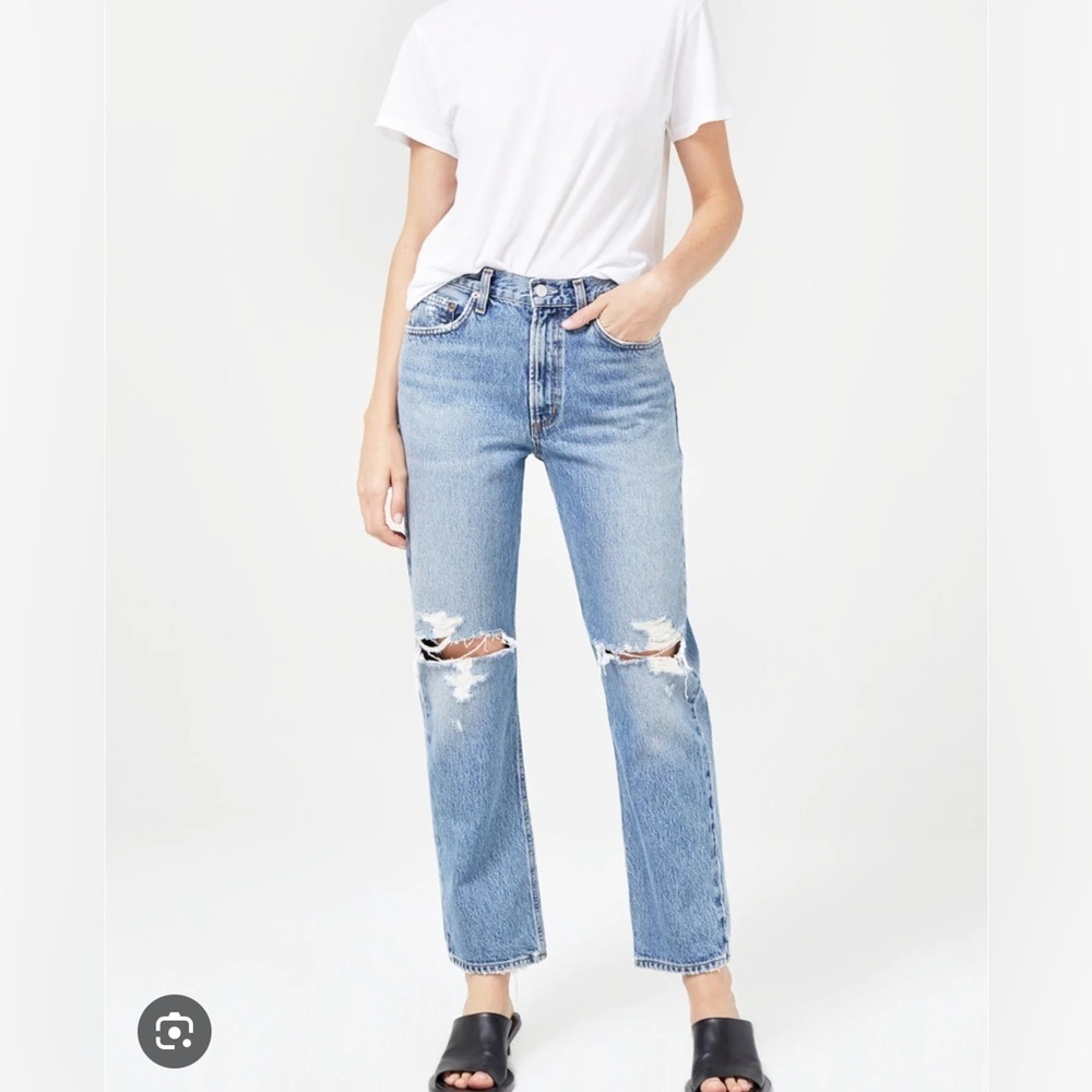 Agolde Mia Jeans Distressed High-Rise Straight Leg Denim Size 28